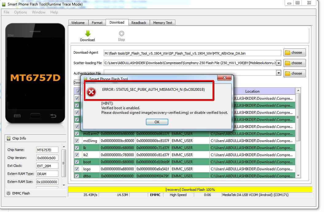 ERROR STATUS_SEC_PBUK_AUTH_MISMATCH _N (0xC002001B) AndroidFlashFirmware